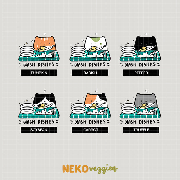 Wash Dishes | Activity | Neko Veggies Sticker | nv003